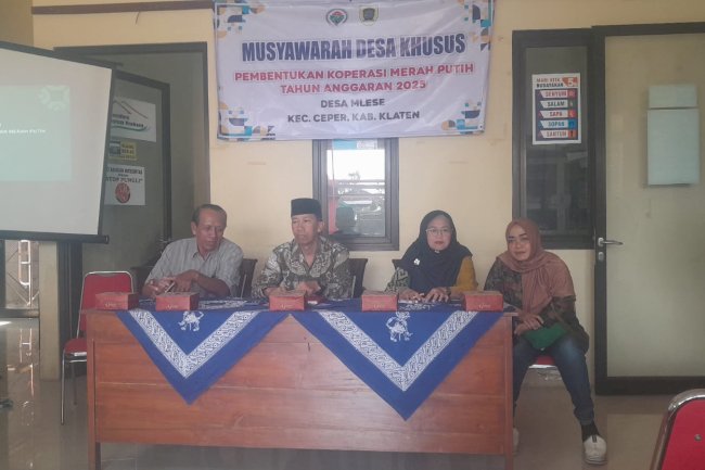 Pada hari sabtu tanggal 3 mei 2025 jam.8.30 bertempat Di Kantor Balai Desa Mlese.  Musyawarah Desa Khusus Pembentukan koperasi merah putih tahun anggaran 2025